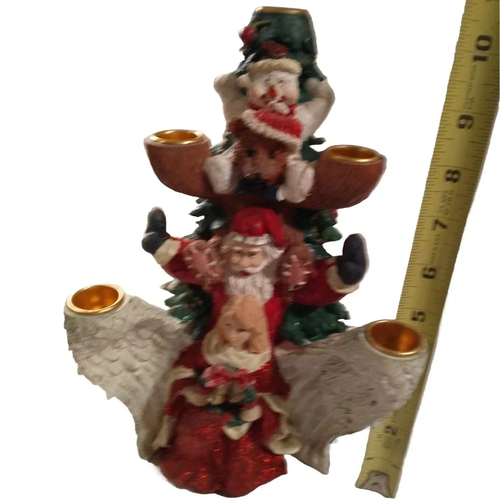 Vintage Christmas Candelabra 5 Tier Resin Santa Snowman Angel Candle Holder 9.5